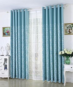 liminos 崍夢諾斯 高檔遮光窗簾打孔式2片 葉生活 淡藍色 250 250cm 2片,適合2.5 3米窗 繡花工藝 隔熱加厚90 遮光 定制商品